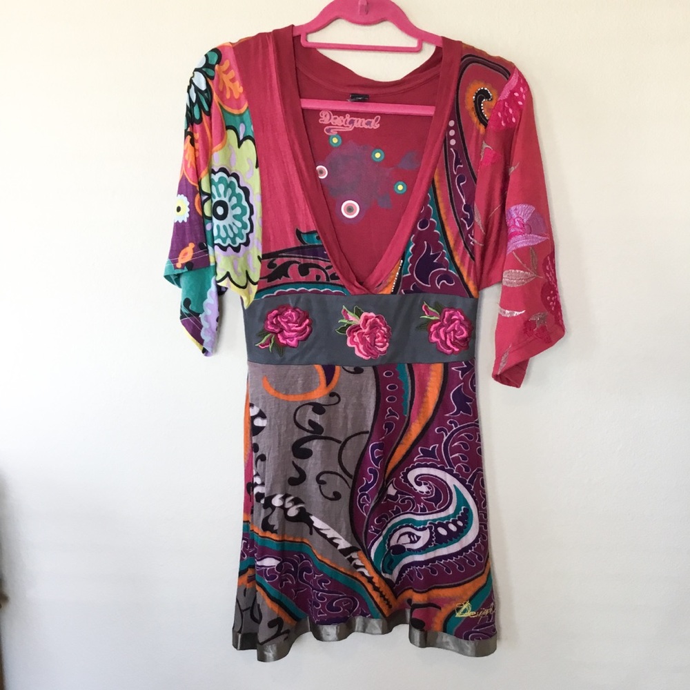 ⭐️Desigual Mixed Print and Embroidery Dress